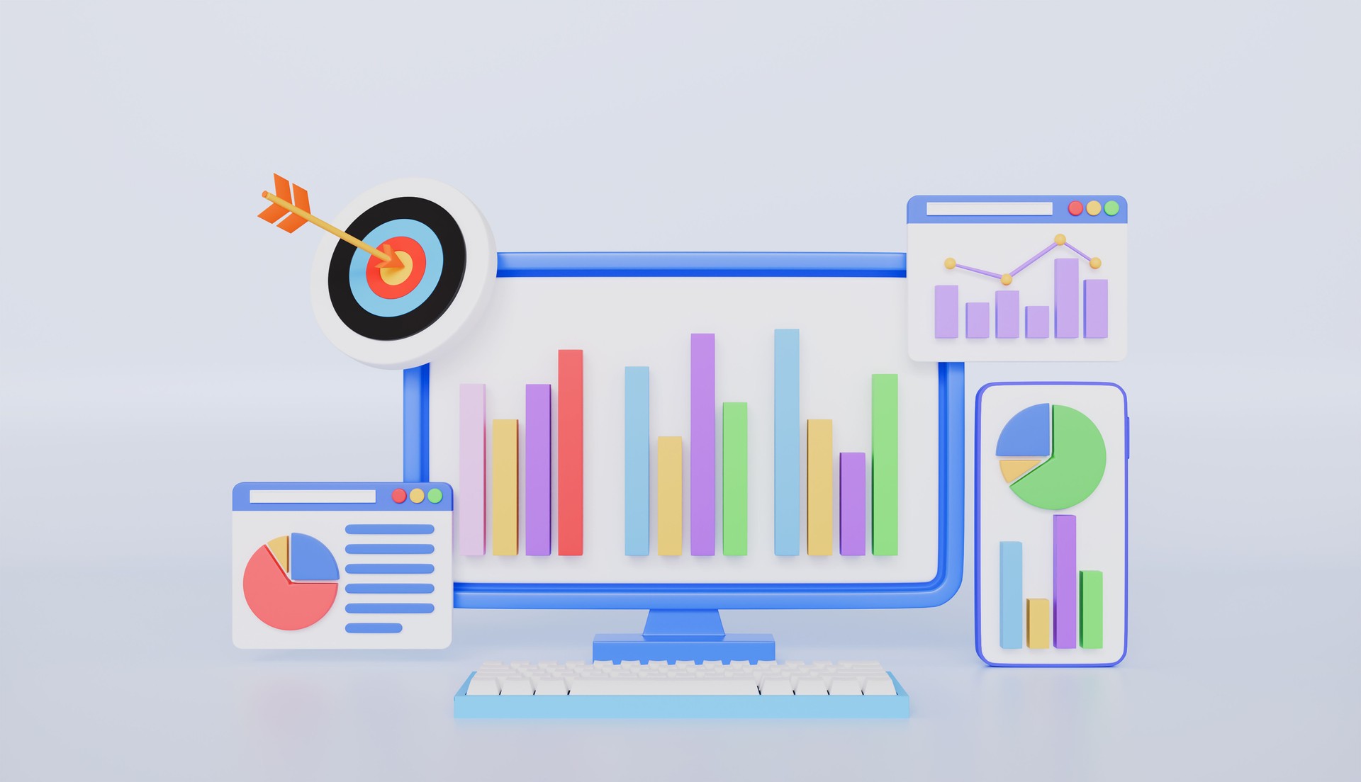 Dashboard and business finance report, Financial report chart, Online marketing data analysis and web development concept