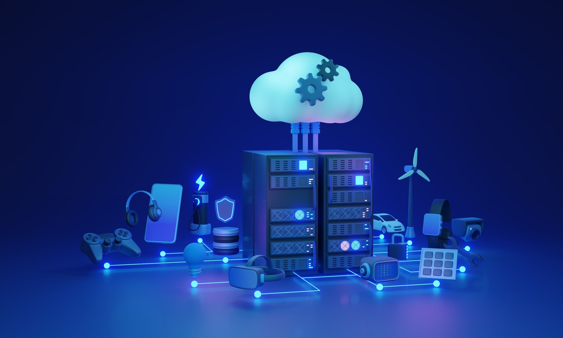 Edge computing concept, 3D illustration. Distributes data processing and storage closer to IoT devices